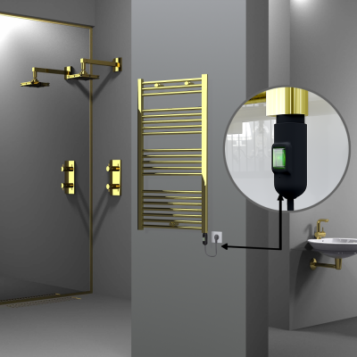 Radiva - HAITI Elektrikli Havlupan 600x1100 Düz Altın (On/Off Düğmeli) 300W