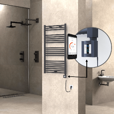 Radiva - HAITI Elektrikli Havlupan 600x1100 Düz Antrasit (KTX4 Termostat) 600W Spiral Kablolu