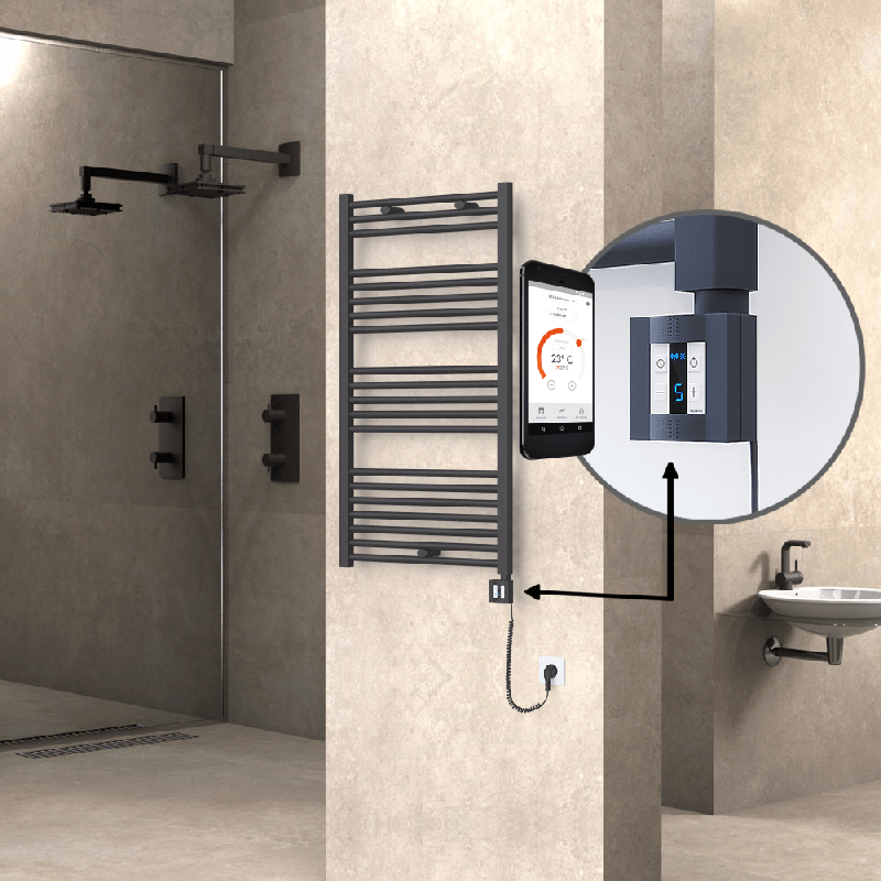 HAITI Elektrikli Havlupan 600x1100 Düz Antrasit (KTX4 Termostat) 600W Spiral Kablolu - 1HAI06001100DB2TEC060-K