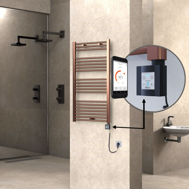 HAITI Elektrikli Havlupan 600x1100 Düz Bakır Eskitme (KTX4 Termostat) 300W Spiral Kablolu - 1HAI06001100DK3PEC030-K