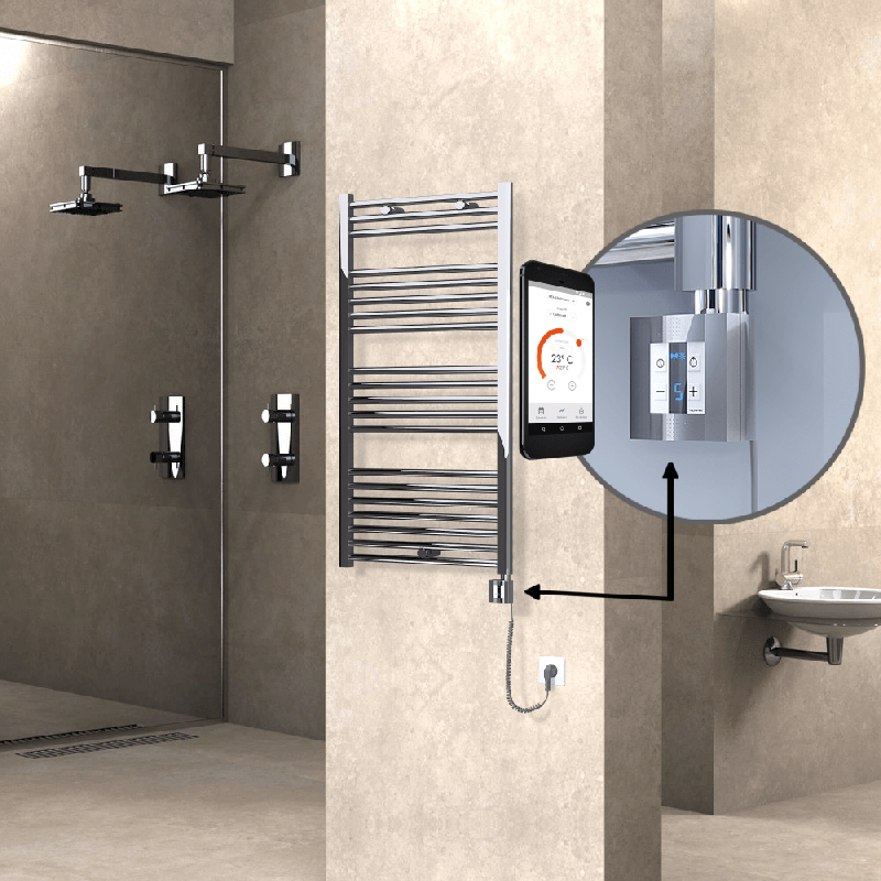 HAITI Elektrikli Havlupan 600x1100 Düz Krom (KTX4 Termostat) 300W Spiral Kablolu - 1HAI06001100DK1PEC030-K