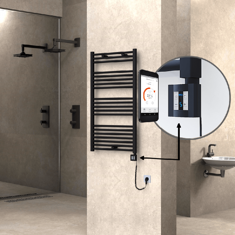 HAITI Elektrikli Havlupan 600x1100 Düz Siyah (KTX4 Termostat) 600W Spiral Kablolu - 1HAI06001100DB3MEC060-K