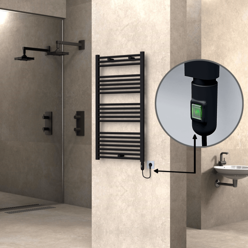 HAITI Elektrikli Havlupan 600x1100 Düz Siyah (On/Off Düğmeli) 600W - 1HAI06001100DB3ME1060