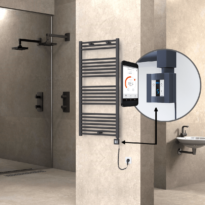 HAITI Elektrikli Havlupan 600x1200 Düz Antrasit (KTX4 Termostat) 600W Spiral Kablolu - 1HAI06001200DB2TEC060-K