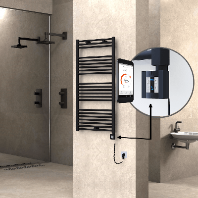 Radiva - HAITI Elektrikli Havlupan 600x1200 Düz Siyah (KTX4 Termostat) 600W Spiral Kablolu (1)