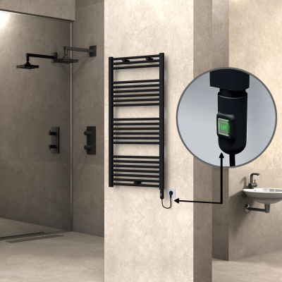 Radiva - HAITI Elektrikli Havlupan 600x1200 Düz Siyah (On/Off Düğmeli) 600W - 499