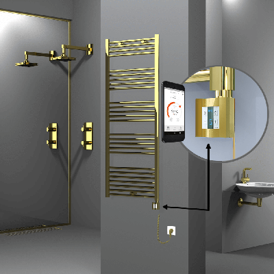 Radiva - HAITI Elektrikli Havlupan 600x1500 Düz Altın (KTX4 Termostat) 600W Spiral Kablolu