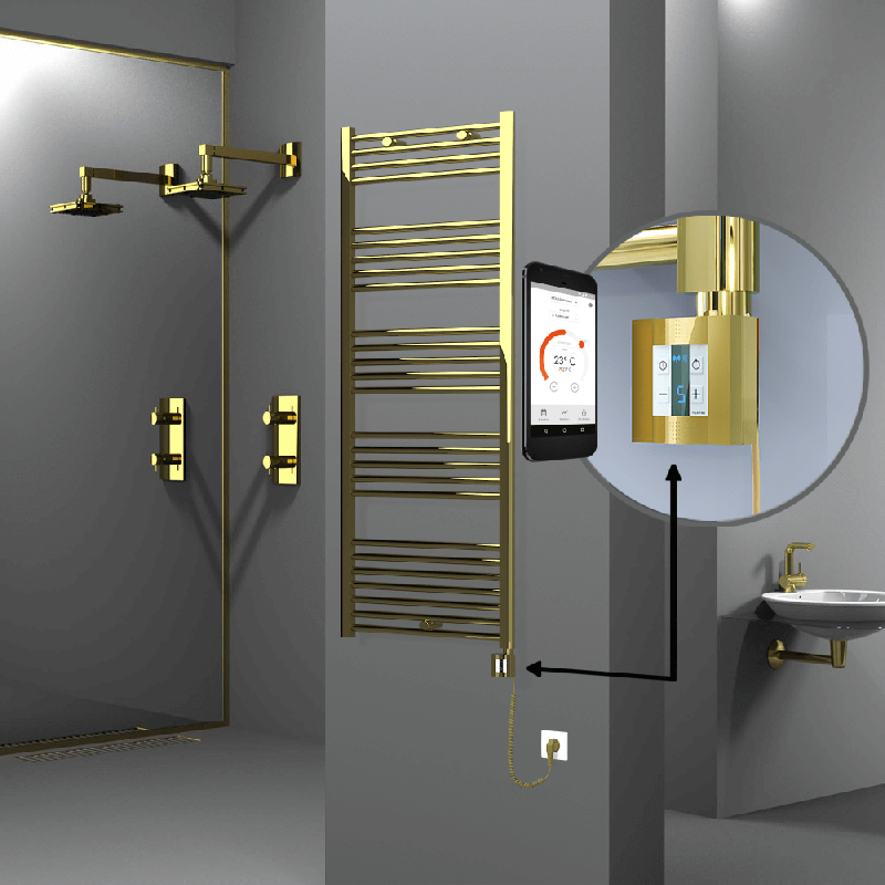 HAITI Elektrikli Havlupan 600x1500 Düz Altın (KTX4 Termostat) 600W Spiral Kablolu - 1HAI06001500DK2PEC060-K