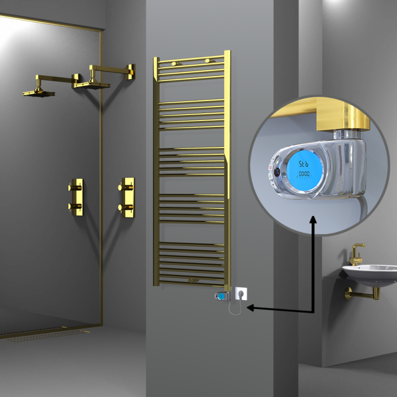 HAITI Elektrikli Havlupan 600x1500 Düz Altın (Musa Termostat) 600W - 1HAI06001500DK2PE3060