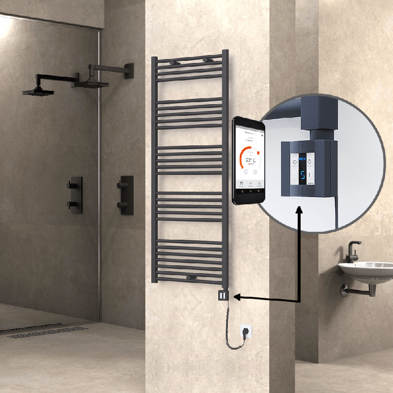 HAITI Elektrikli Havlupan 600x1500 Düz Antrasit (KTX4 Termostat) 1000W Spiral Kablolu - 1HAI06001500DB2TEC100-K