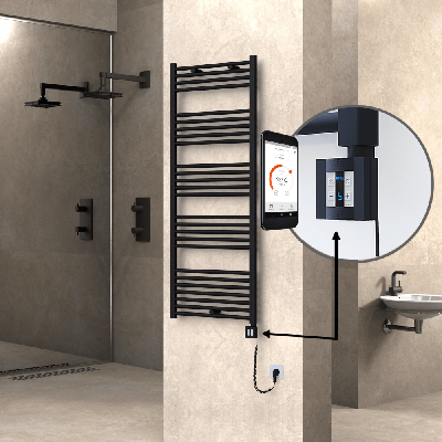 Radiva - HAITI Elektrikli Havlupan 600x1500 Düz Siyah (KTX4 Termostat) 1000W Spiral Kablolu (1)