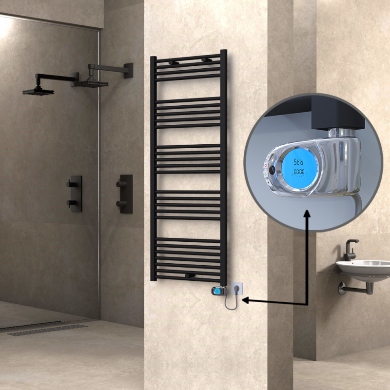 HAITI Elektrikli Havlupan 600x1500 Düz Siyah (Musa Termostat) 900W - 1HAI06001500DB3ME3090