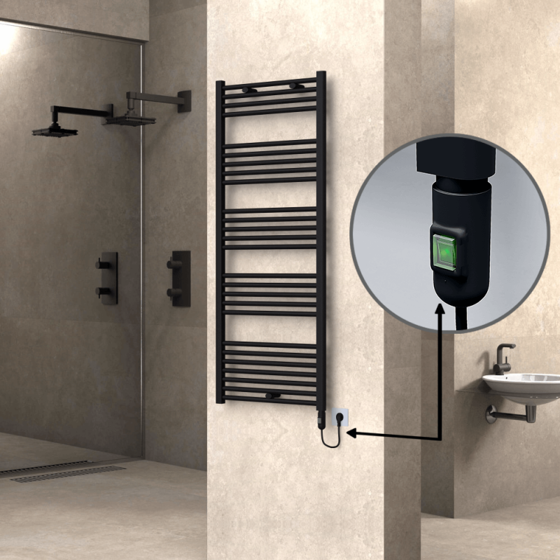 HAITI Elektrikli Havlupan 600x1500 Düz Siyah (On/Off Düğmeli) 900W - 1HAI06001500DB3ME1090