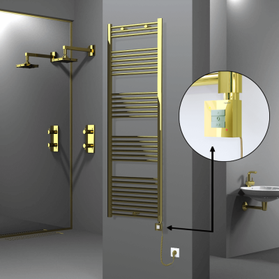 Radiva - HAITI Elektrikli Havlupan 600x1800 Düz Altın (KTX1 Termostat) 600W Spiral Kablolu