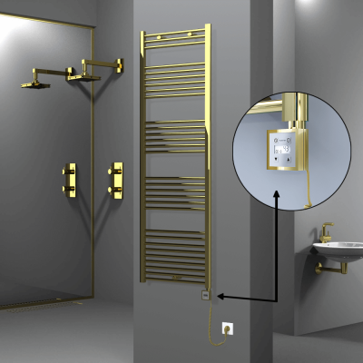 Radiva - HAITI Elektrikli Havlupan 600x1800 Düz Altın (KTX3 Termostat) 600W Spiral Kablolu - 500