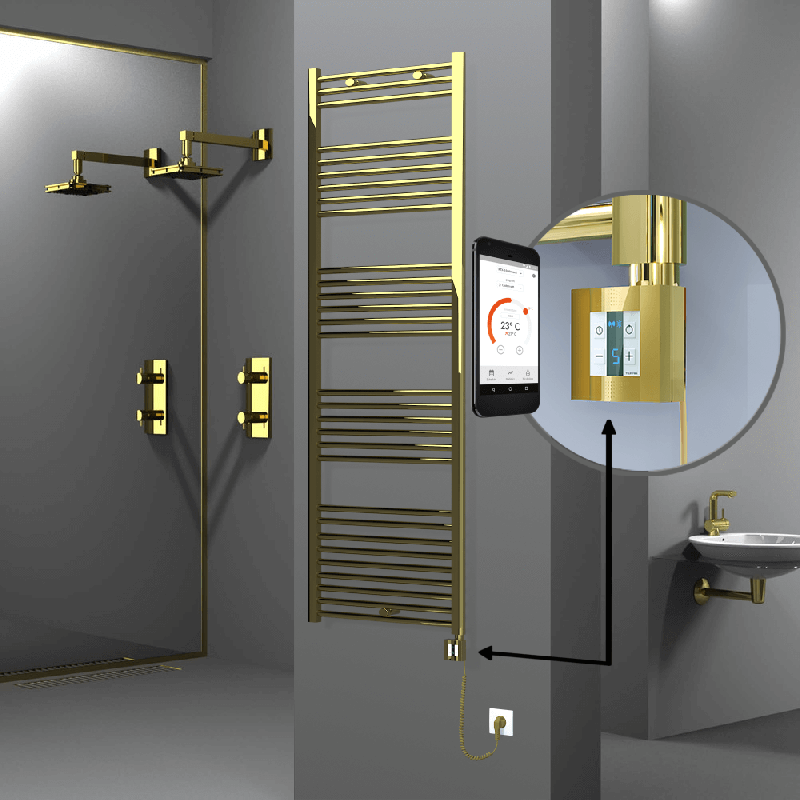 HAITI Elektrikli Havlupan 600x1800 Düz Altın (KTX4 Termostat) 600W Spiral Kablolu - 1HAI06001800DK2PEC060-K