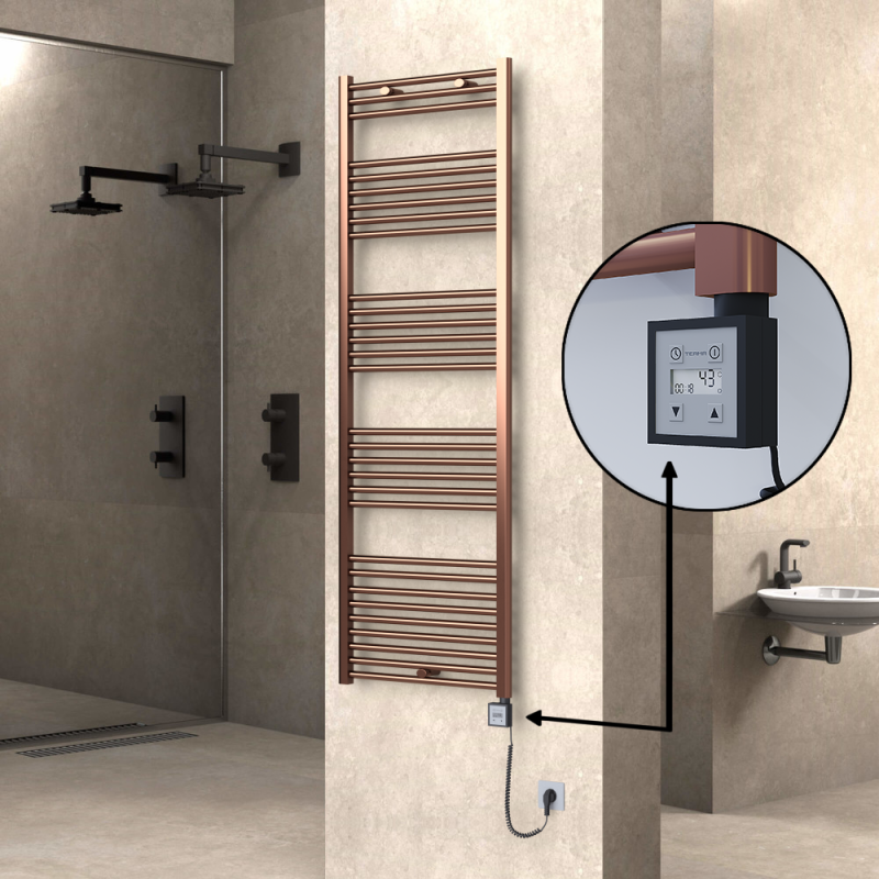 HAITI Elektrikli Havlupan 600x1800 Düz Bakır Eskitme (KTX3 Termostat) 600W Spiral Kablolu - 1HAI06001800DK3PE7060-K