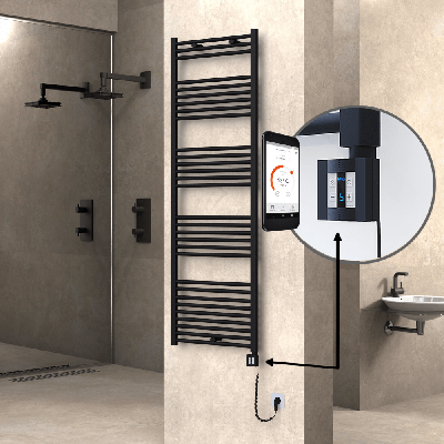 Radiva - HAITI Elektrikli Havlupan 600x1800 Düz Siyah (KTX4 Termostat) 1000W Spiral Kablolu (1)