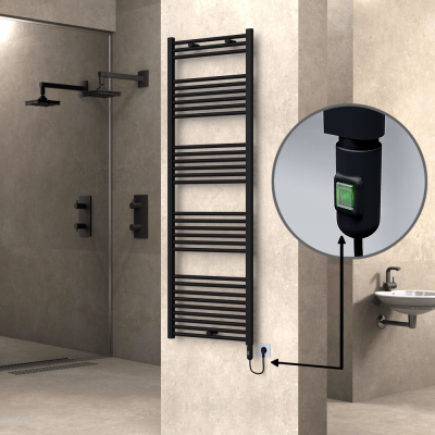 Radiva - HAITI Elektrikli Havlupan 600x1800 Düz Siyah (On/Off Düğmeli) 900W - 500