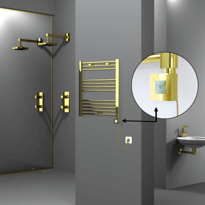 Radiva - HAITI Elektrikli Havlupan 600x700 Düz Altın (KTX1 Termostat) 200W Spiral Kablolu - 500