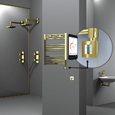 Radiva - HAITI Elektrikli Havlupan 600x700 Düz Altın (KTX4 Termostat) 200W Spiral Kablolu - 500