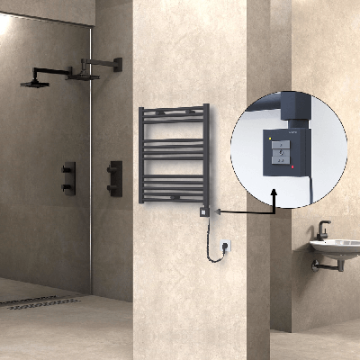 Radiva - HAITI Elektrikli Havlupan 600x700 Düz Antrasit (KTX1 Termostat) 300W Spiral Kablolu