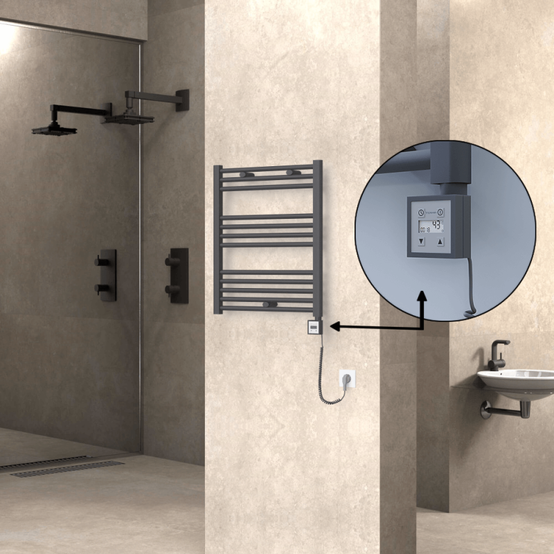 HAITI Elektrikli Havlupan 600x700 Düz Antrasit (KTX3 Termostat) 300W Spiral Kablolu - 1HAI06000700DB2TE7030-K