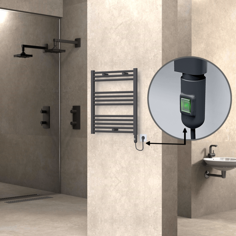 HAITI Elektrikli Havlupan 600x700 Düz Antrasit (On/Off Düğmeli) 300W - 1HAI06000700DB2TE1030