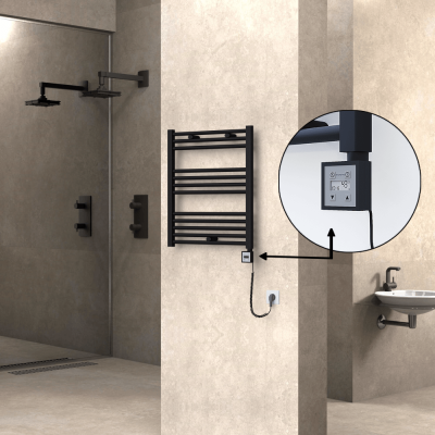 HAITI Elektrikli Havlupan 600x700 Düz Siyah (KTX3 Termostat) 300W Spiral Kablolu - Thumbnail 1HAI06000700DB3ME7030-K