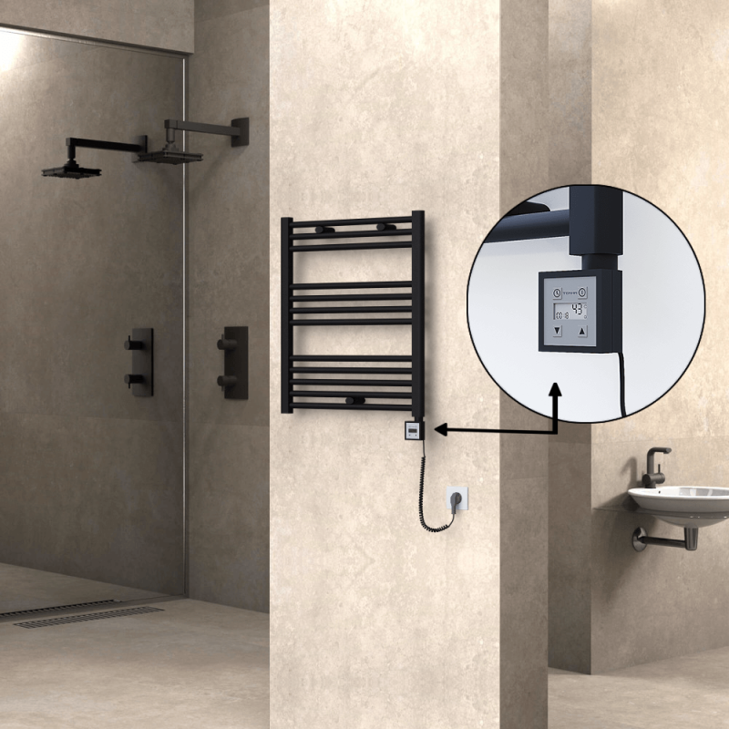 HAITI Elektrikli Havlupan 600x700 Düz Siyah (KTX3 Termostat) 300W Spiral Kablolu - 1HAI06000700DB3ME7030-K