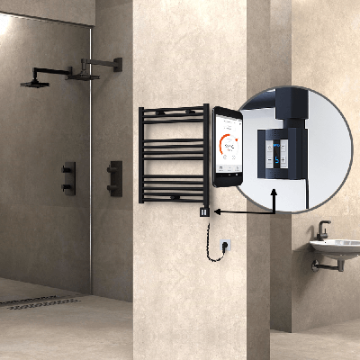 Radiva - HAITI Elektrikli Havlupan 600x700 Düz Siyah (KTX4 Termostat) 300W Spiral Kablolu