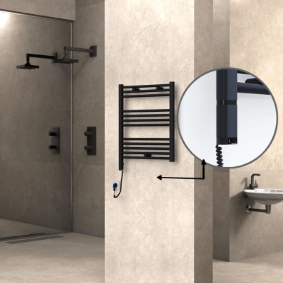 HAITI Elektrikli Havlupan 600x700 Düz Siyah (OneD On/Off ) Sol 300W - Thumbnail 1HAI06000700DB3ME9030