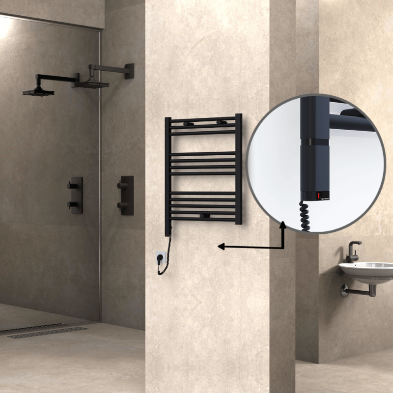 HAITI Elektrikli Havlupan 600x700 Düz Siyah (OneD On/Off ) Sol 300W - 1HAI06000700DB3ME9030