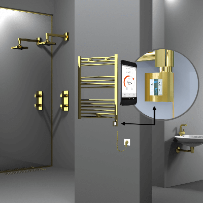 Radiva - HAITI Elektrikli Havlupan 600x800 Düz Altın (KTX4 Termostat) 300W Spiral Kablolu