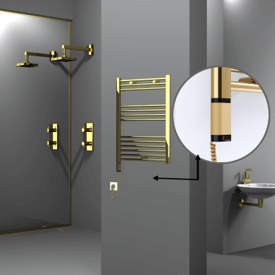 Radiva - HAITI Elektrikli Havlupan 600x800 Düz Altın (OneD On/Off ) Sol 300W