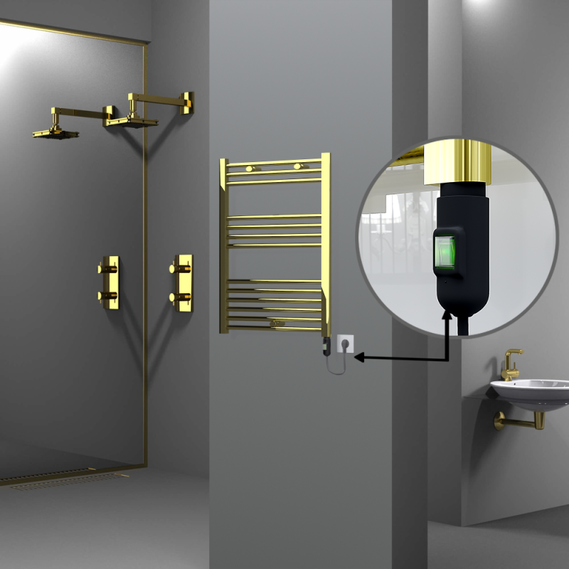 HAITI Elektrikli Havlupan 600x800 Düz Altın (On/Off Düğmeli) 300W - 1HAI06000800DK2PE1030