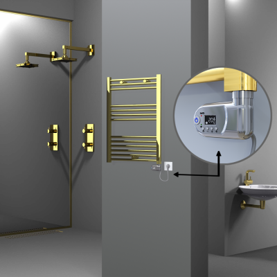 Radiva - HAITI Elektrikli Havlupan 600x800 Düz Altın (Thesis Termostat) 300W - 500