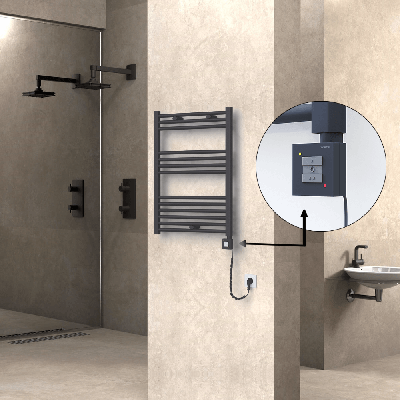 Radiva - HAITI Elektrikli Havlupan 600x800 Düz Antrasit (KTX1 Termostat) 300W Spiral Kablolu