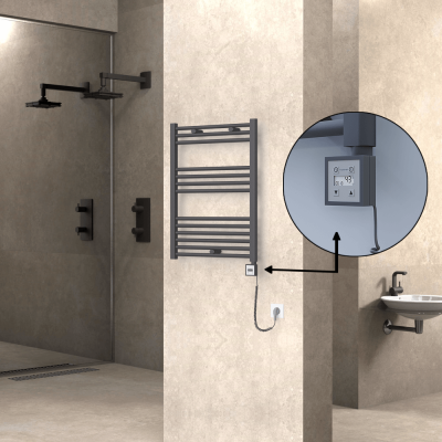 Radiva - HAITI Elektrikli Havlupan 600x800 Düz Antrasit (KTX3 Termostat) 300W Spiral Kablolu