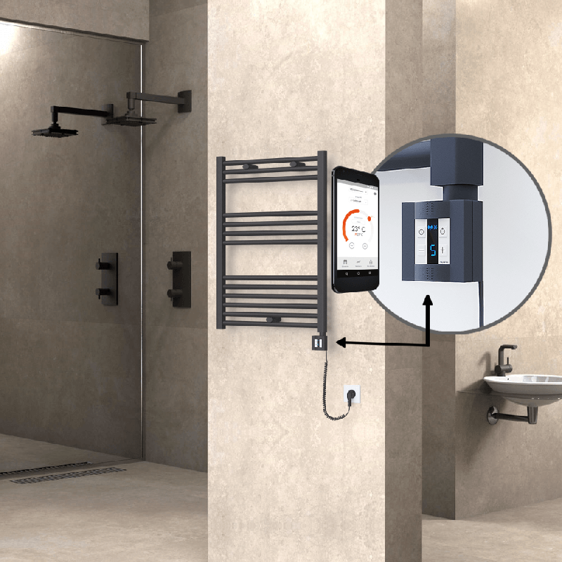 HAITI Elektrikli Havlupan 600x800 Düz Antrasit (KTX4 Termostat) 300W Spiral Kablolu - 1HAI06000800DB2TEC030-K