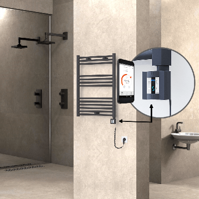 Radiva - HAITI Elektrikli Havlupan 600x800 Düz Antrasit (KTX4 Termostat) 300W Spiral Kablolu