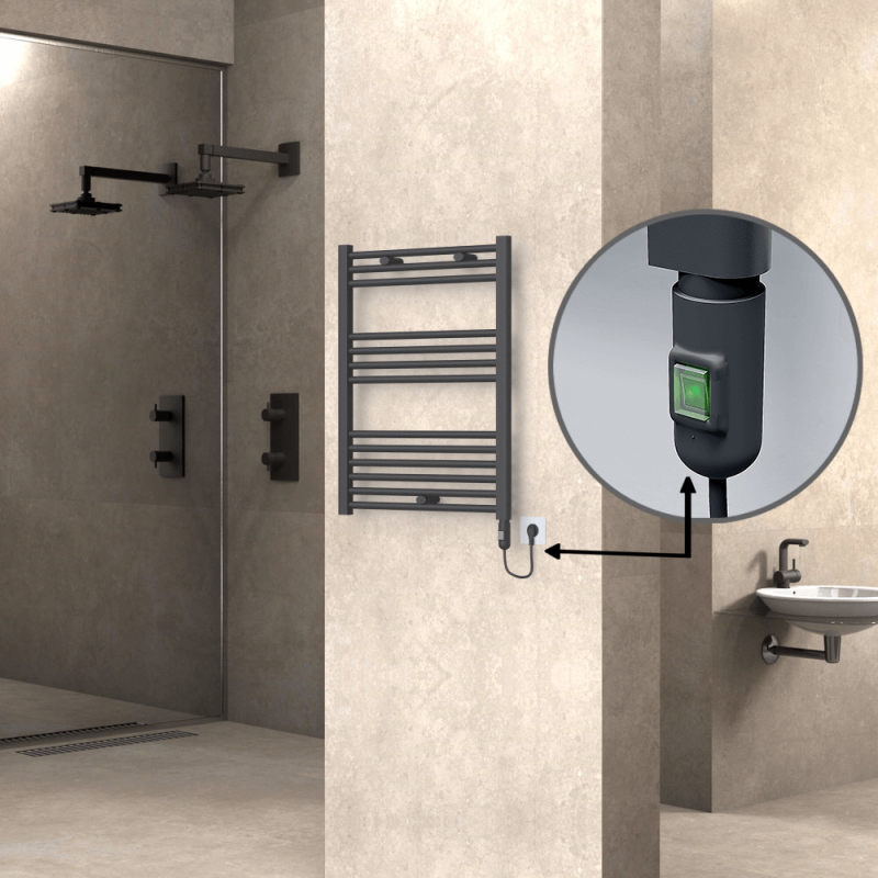 HAITI Elektrikli Havlupan 600x800 Düz Antrasit (On/Off Düğmeli) 300W - 1HAI06000800DB2TE1030