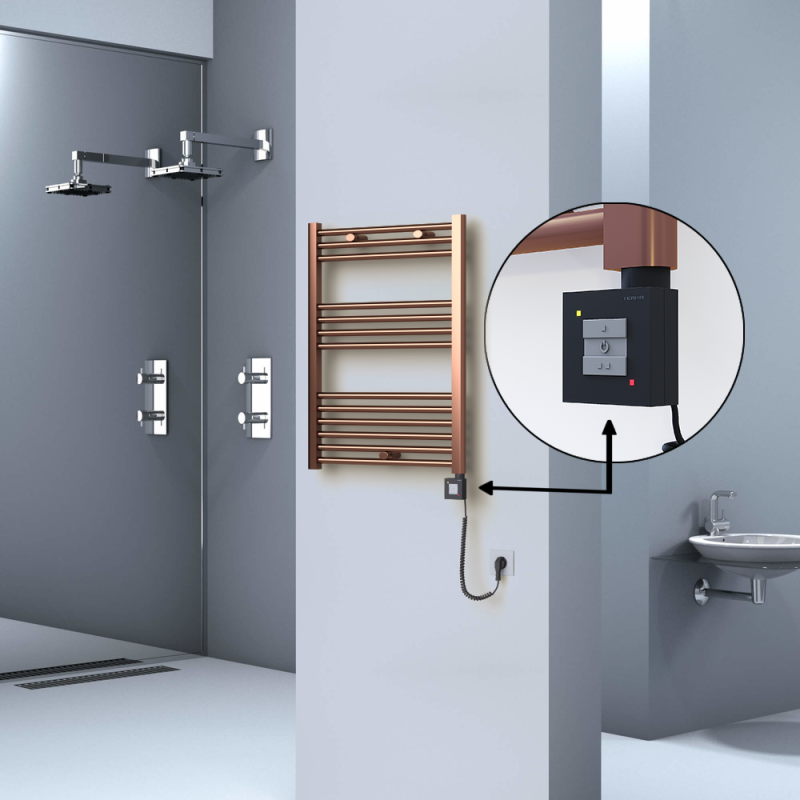 HAITI Elektrikli Havlupan 600x800 Düz Bakır Eskitme (KTX1 Termostat) 300W Spiral Kablolu - 1HAI06000800DK3PEB030-K