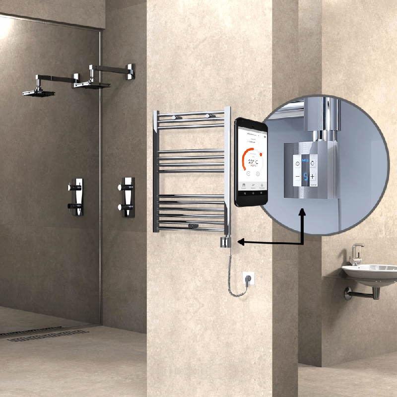 HAITI Elektrikli Havlupan 600x800 Düz Krom (KTX4 Termostat) 300W Spiral Kablolu - 1HAI06000800DK1PEC030-K