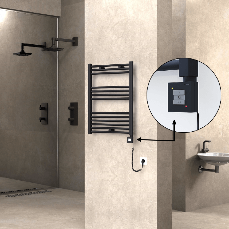 HAITI Elektrikli Havlupan 600x800 Düz Siyah (KTX1 Termostat) 300W Spiral Kablolu - 1HAI06000800DB3MEB030-K