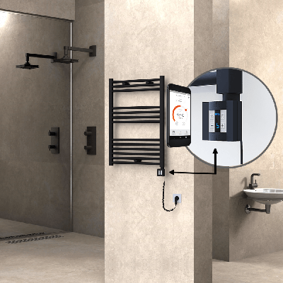 Radiva - HAITI Elektrikli Havlupan 600x800 Düz Siyah (KTX4 Termostat) 300W Spiral Kablolu (1)