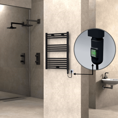 Radiva - HAITI Elektrikli Havlupan 600x800 Düz Siyah (On/Off Düğmeli) 300W - 500