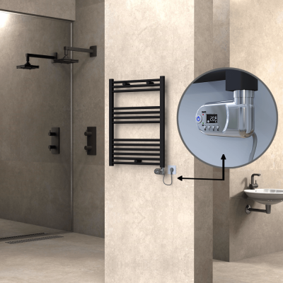 Radiva - HAITI Elektrikli Havlupan 600x800 Düz Siyah (Thesis Termostat) 300W (1)