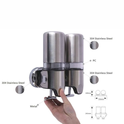 İkili Sıvı Sabunluk, Şampuanlık 450 ml x 2 Mat Paslanmaz Çelik - Thumbnail 20BOC3052-0002