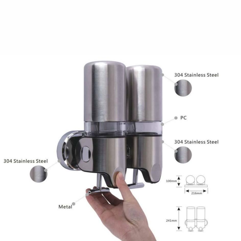 İkili Sıvı Sabunluk, Şampuanlık 450 ml x 2 Mat Paslanmaz Çelik - 20BOC3052-0002